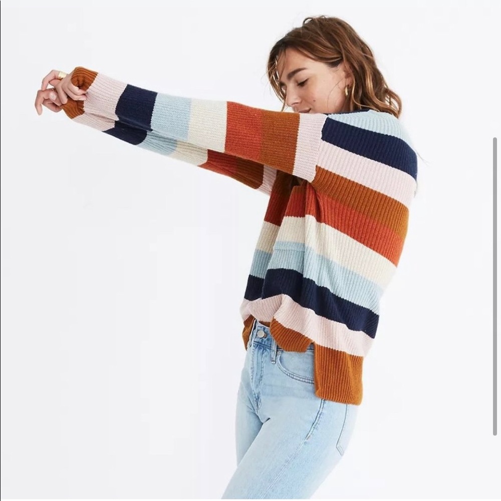 Madewell thompson pocket pullover sweater in rainbow stripe